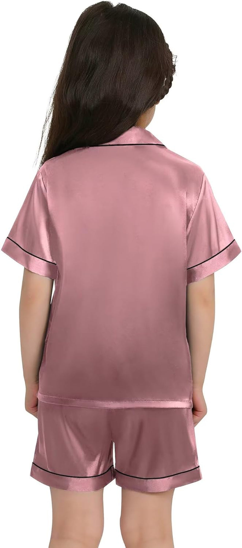 Kids Satin Pajamas Sets Girls Boys Button-Down Pjs Short Sleeve Silk Nightwear 2 Piece Lounge Sets