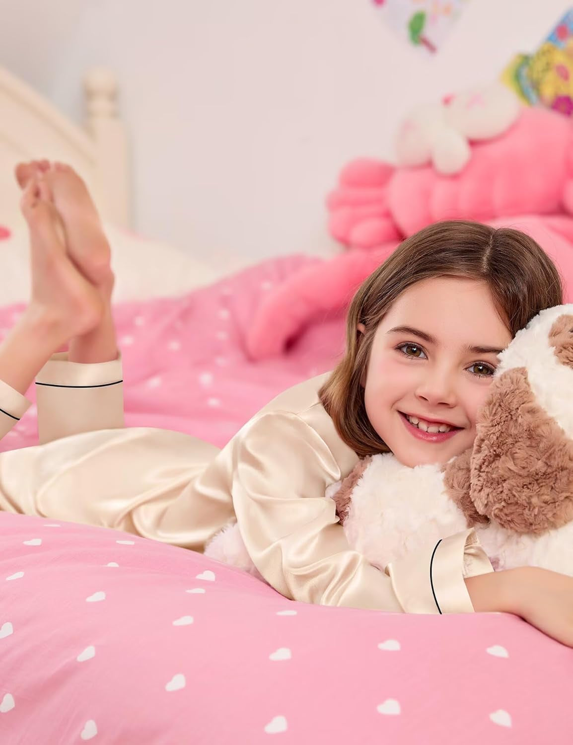 Kid Girls Boys Silk Satin Pajamas Set Button-Down Pjs Sets Two-Piece Lounge Sets Long Sleeve Sleepwear